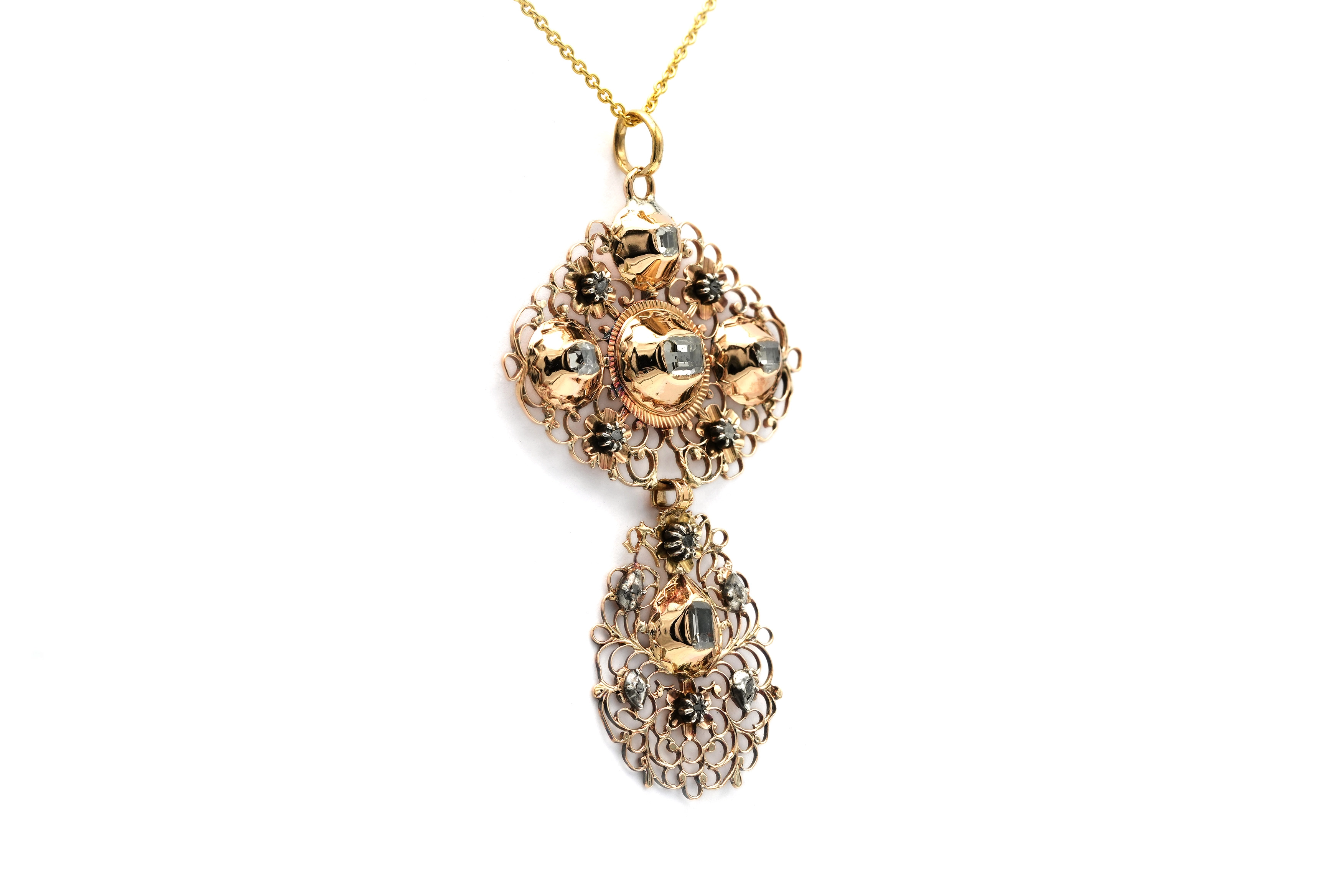 Pendentif Napoléon III en or jaune 18 carats serti de diamants "taille" rose - - 3