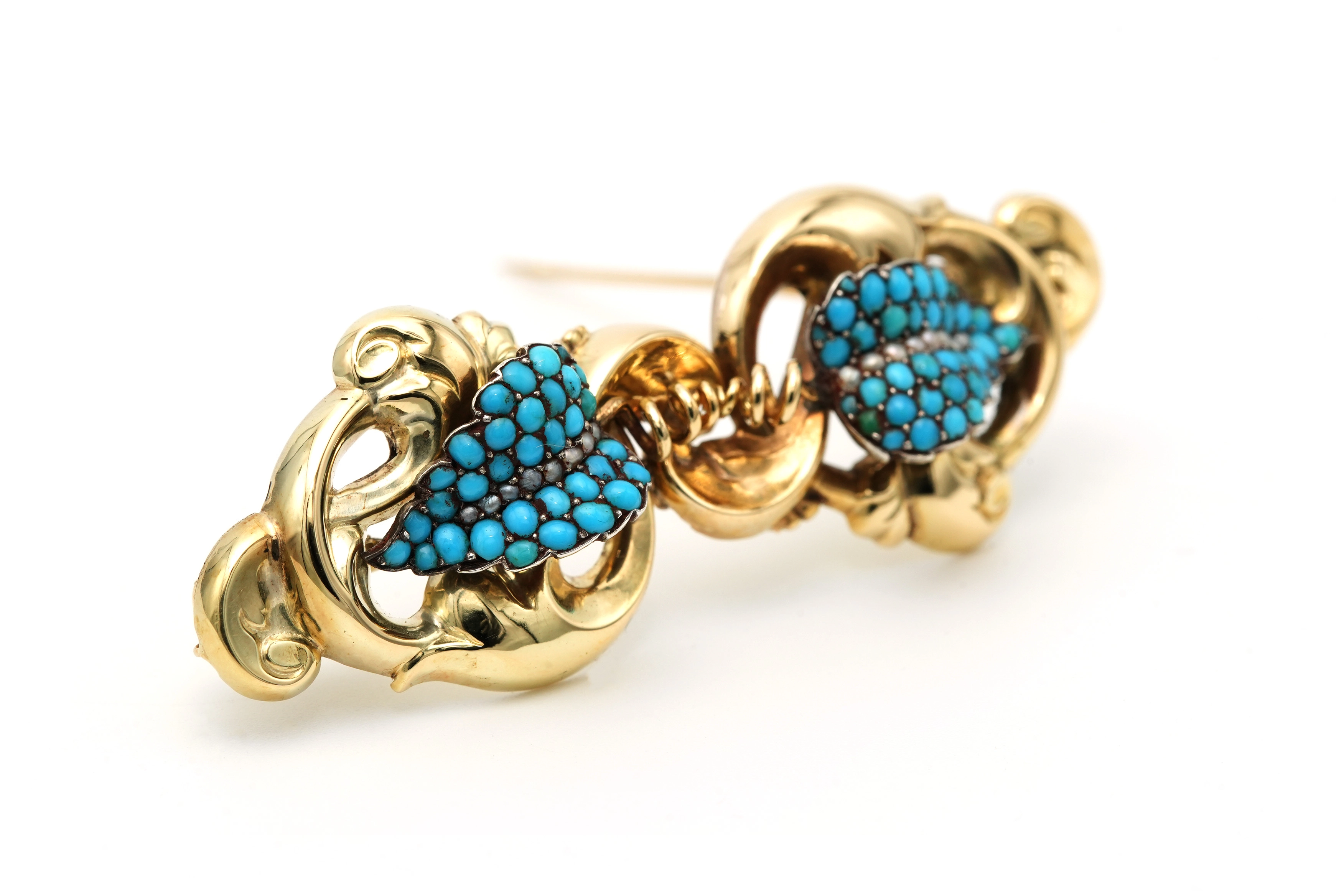Broche Napoléon III en or jaune 18 carats sertie de perles et de turquoises - 5