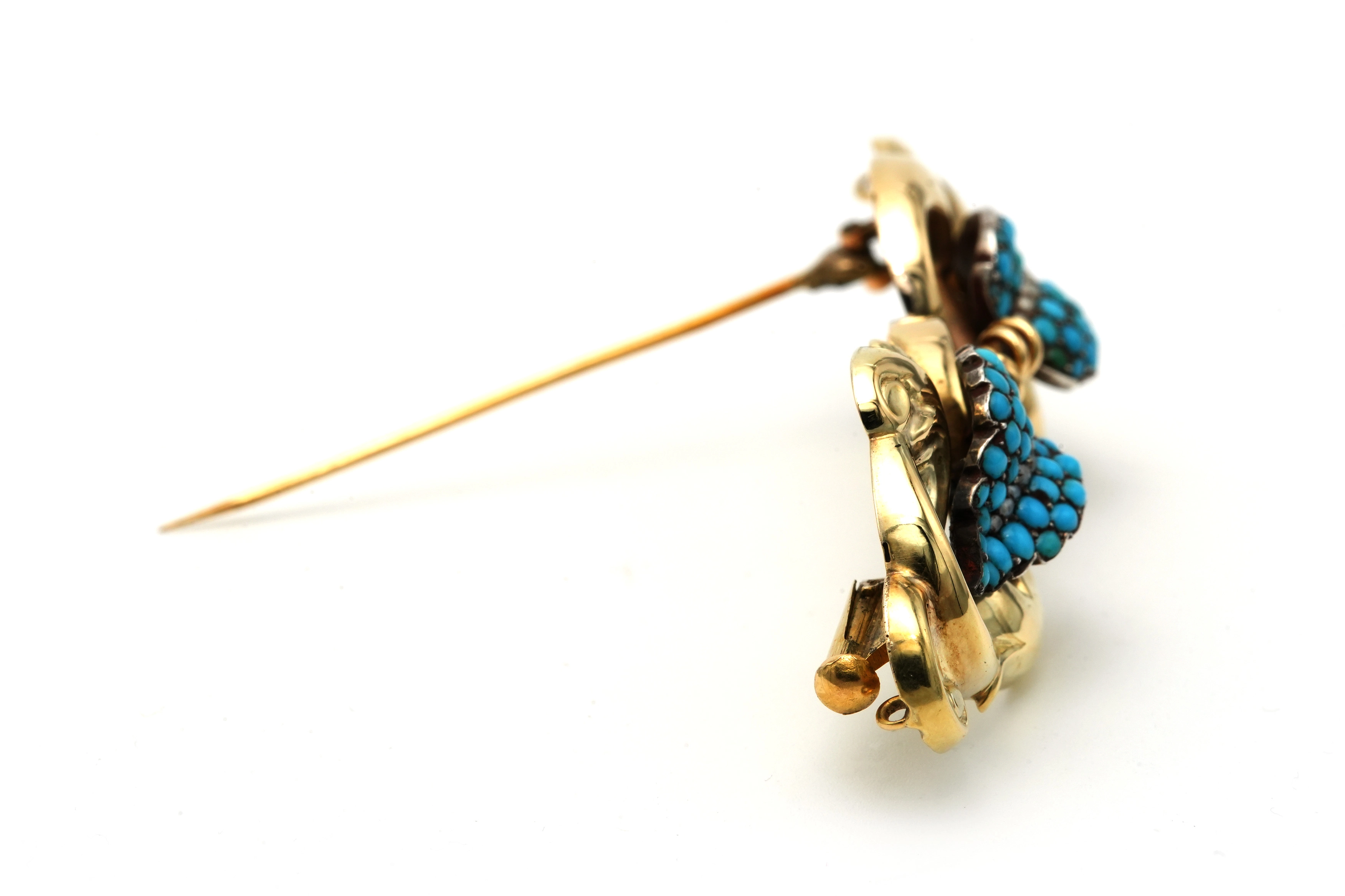 Broche Napoléon III en or jaune 18 carats sertie de perles et de turquoises - 4