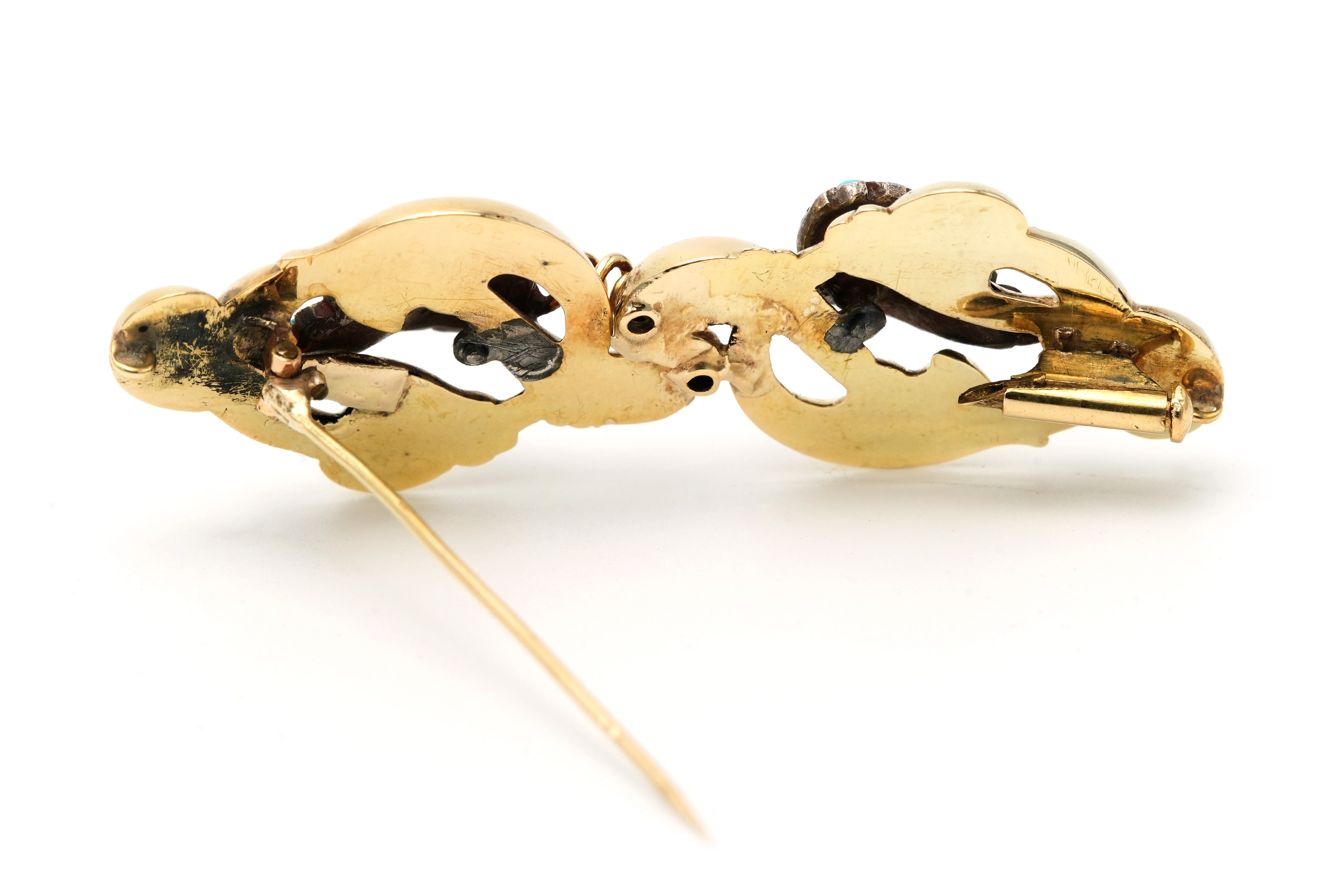 Broche Napoléon III en or jaune 18 carats sertie de perles et de turquoises - 6