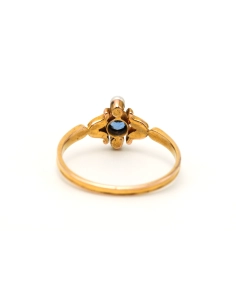 Bague Art Nouveau en or jaune 14 carats sertie d'un saphir et de perles - 4