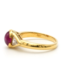 Bague contemporaine en or jaune 18 carats sertie d'un rubis et de diamants "taille" brilliant - - 7