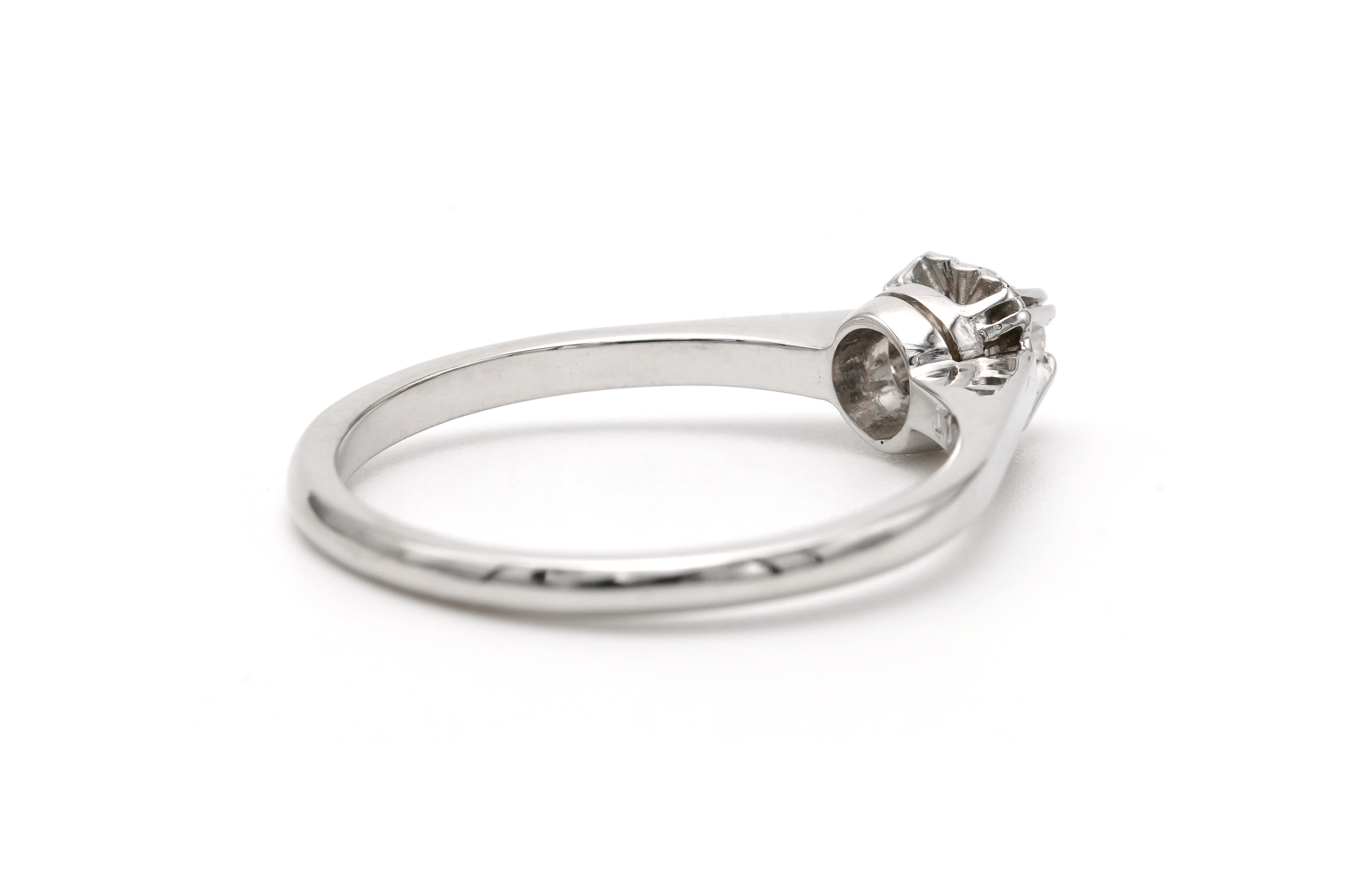 Bague Art Déco en or blanc 18 carats sertie d'un diamant "taille" brillant (+-0.08ct) - - 5