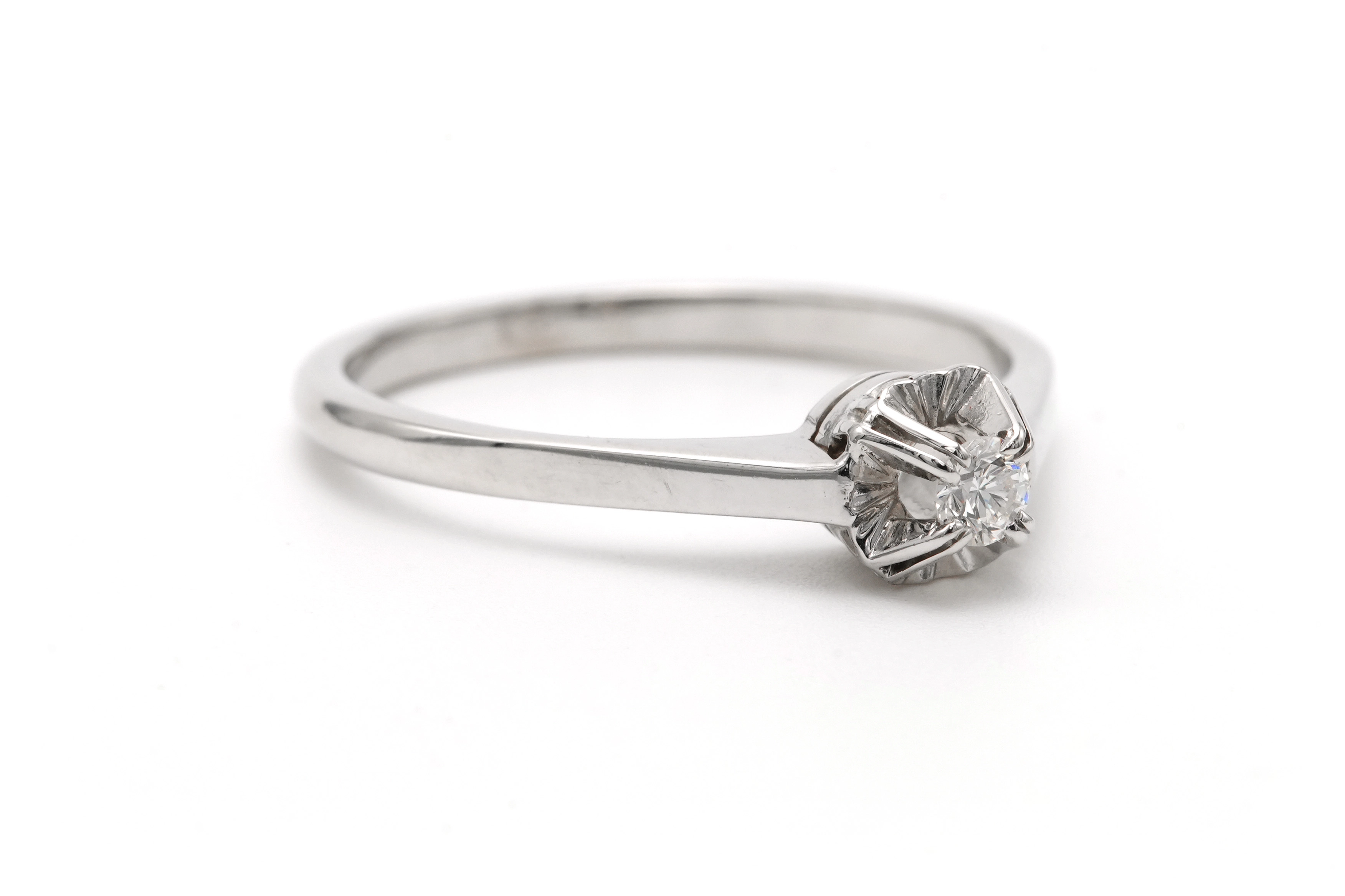 Bague Art Déco en or blanc 18 carats sertie d'un diamant "taille" brillant (+-0.08ct) - - 6