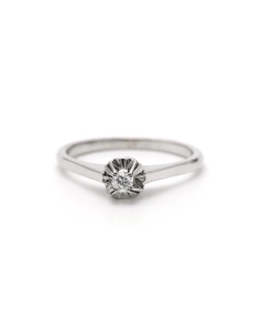Bague Art Déco en or blanc 18 carats sertie d'un diamant "taille" brillant (+-0.08ct) - - 1