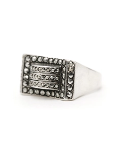 Bague Art Déco en argent sertie de marcassites - - 2