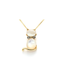 Pendentif contemporain en or jaune 14 carats serti de nacre et de diamants "taille" brillant (+-0.01ct) - 1