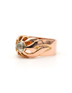 Bague Art Déco en or jaune 18 carats sertie d'un diamant "taille" rose - 2