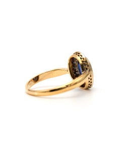 Bague Art Déco en or jaune et blanc 18 carats sertie d'un saphir de synthèse et de diamants "taille" rose - 5
