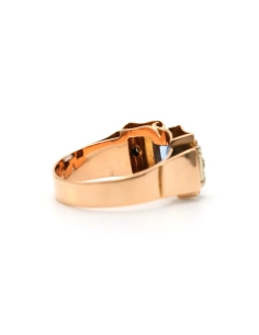Bague Art Déco en or jaune 18 carats sertie d'une spinelle de synthèse et de diamants "taille" rose - 5