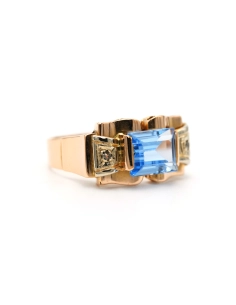 Bague Art Déco en or jaune 18 carats sertie d'une spinelle de synthèse et de diamants "taille" rose - 6