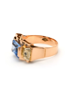 Bague Art Déco en or jaune 18 carats sertie d'une spinelle de synthèse et de diamants "taille" rose - 7