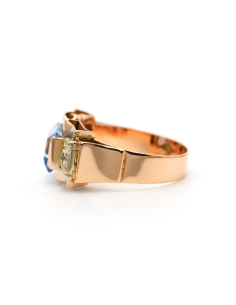 Bague Art Déco en or jaune 18 carats sertie d'une spinelle de synthèse et de diamants "taille" rose - 3