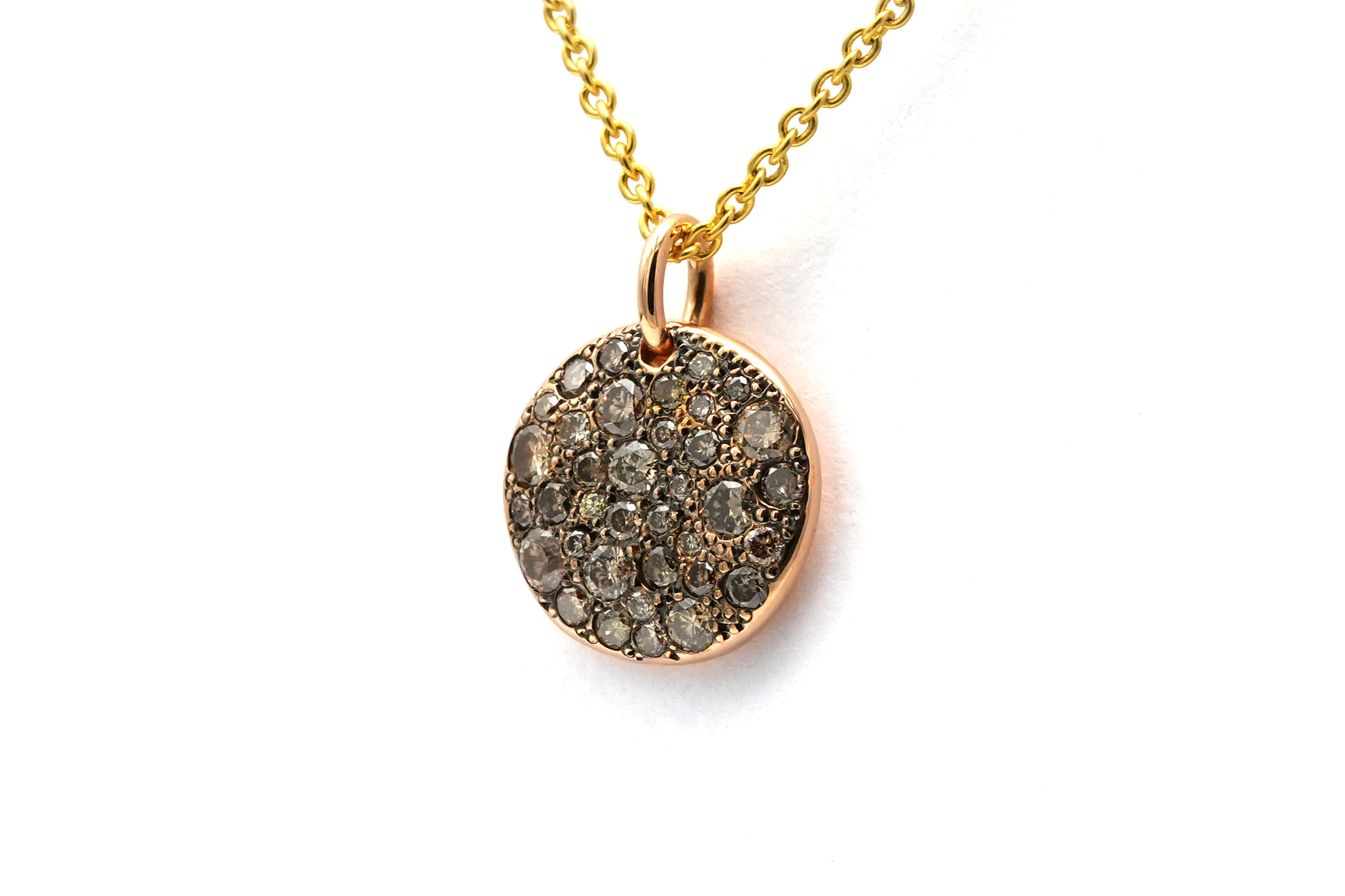 Pendentif "Pomellato" contemporain en or rose 18 carats serti de 36 diamants "cognac" (+-0.67ct) - 2