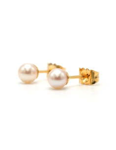 Boucles d'oreilles contemporaines en or jaune 18 carats serties de perles - - 2