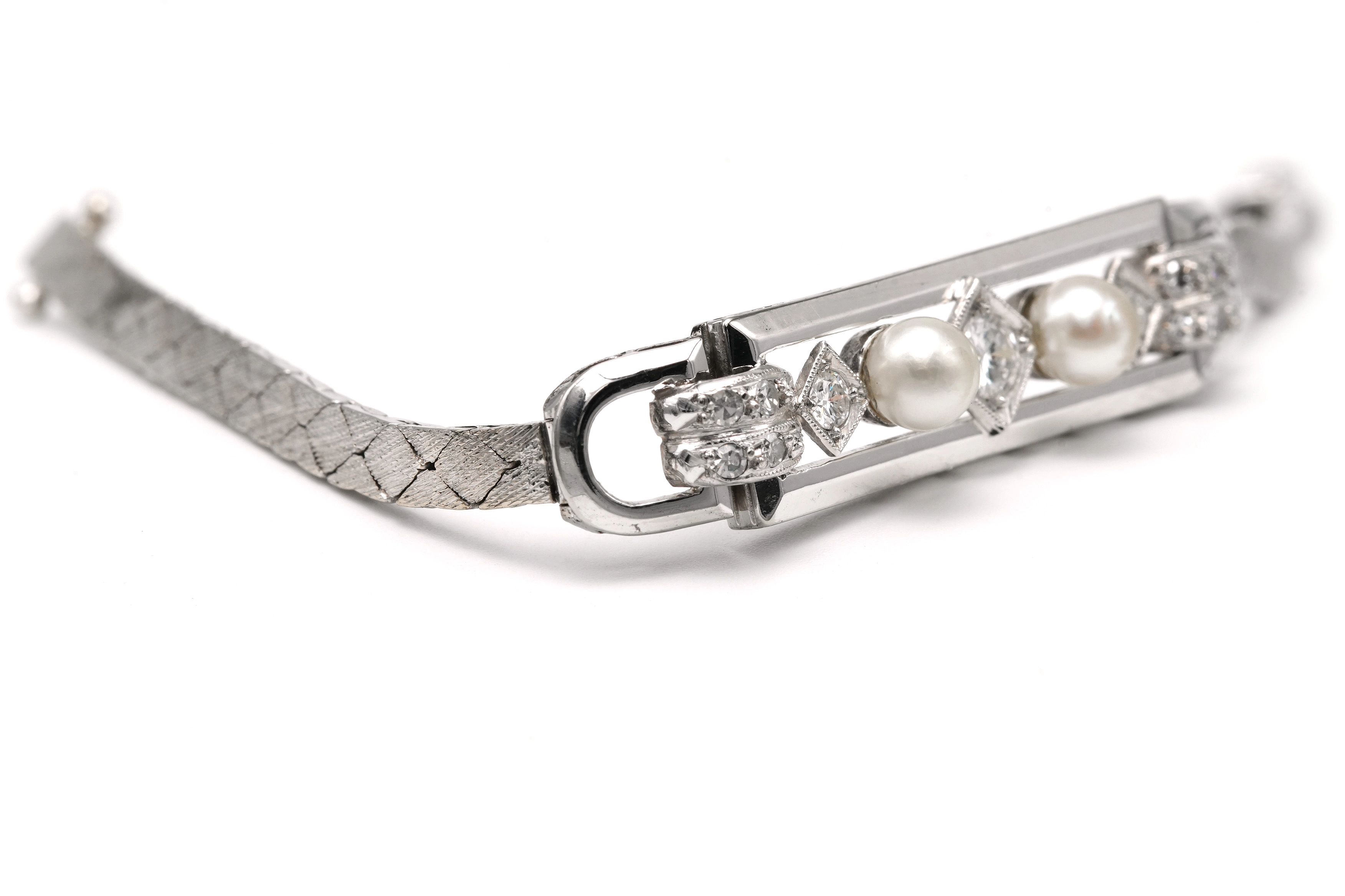 Bracelet Art Déco en or blanc 18 carats, perles et diamants "taille" brillant (+-0.538ct) - - 4