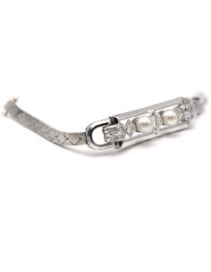 Bracelet Art Déco en or blanc 18 carats, perles et diamants "taille" brillant (+-0.538ct) - - 4