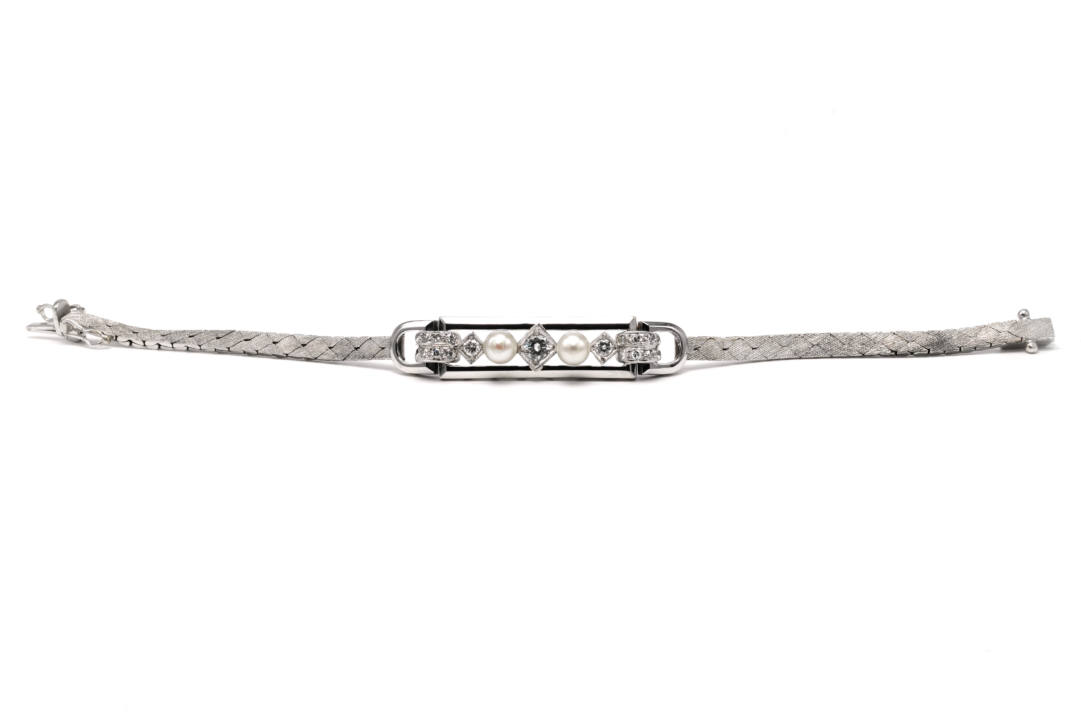 Bracelet Art Déco en or blanc 18 carats, perles et diamants "taille" brillant (+-0.538ct) - - 7