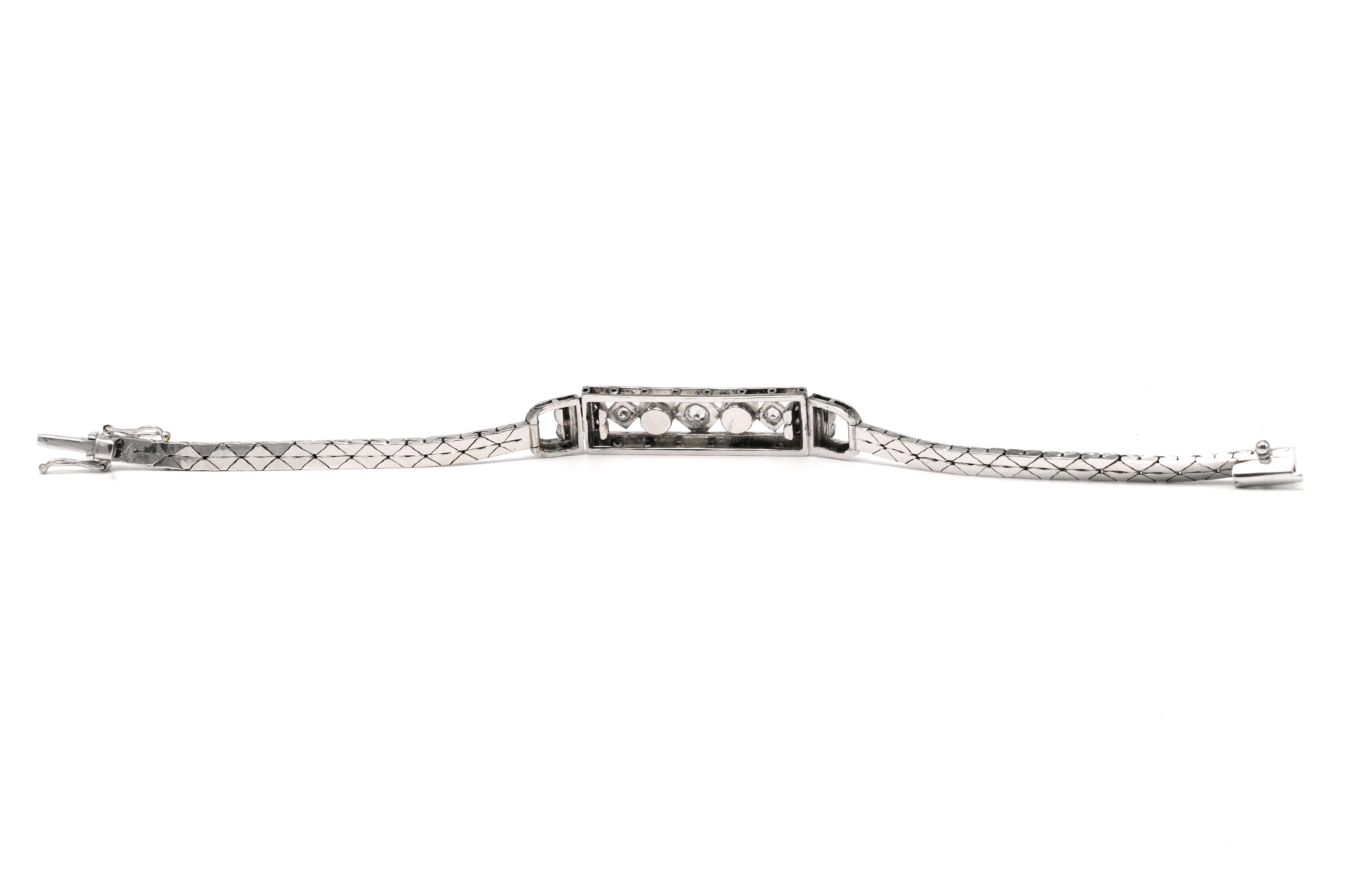 Bracelet Art Déco en or blanc 18 carats, perles et diamants "taille" brillant (+-0.538ct) - - 8