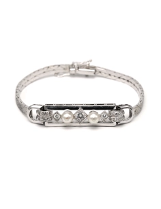 Bracelet Art Déco en or blanc 18 carats, perles et diamants "taille" brillant (+-0.538ct) - - 6
