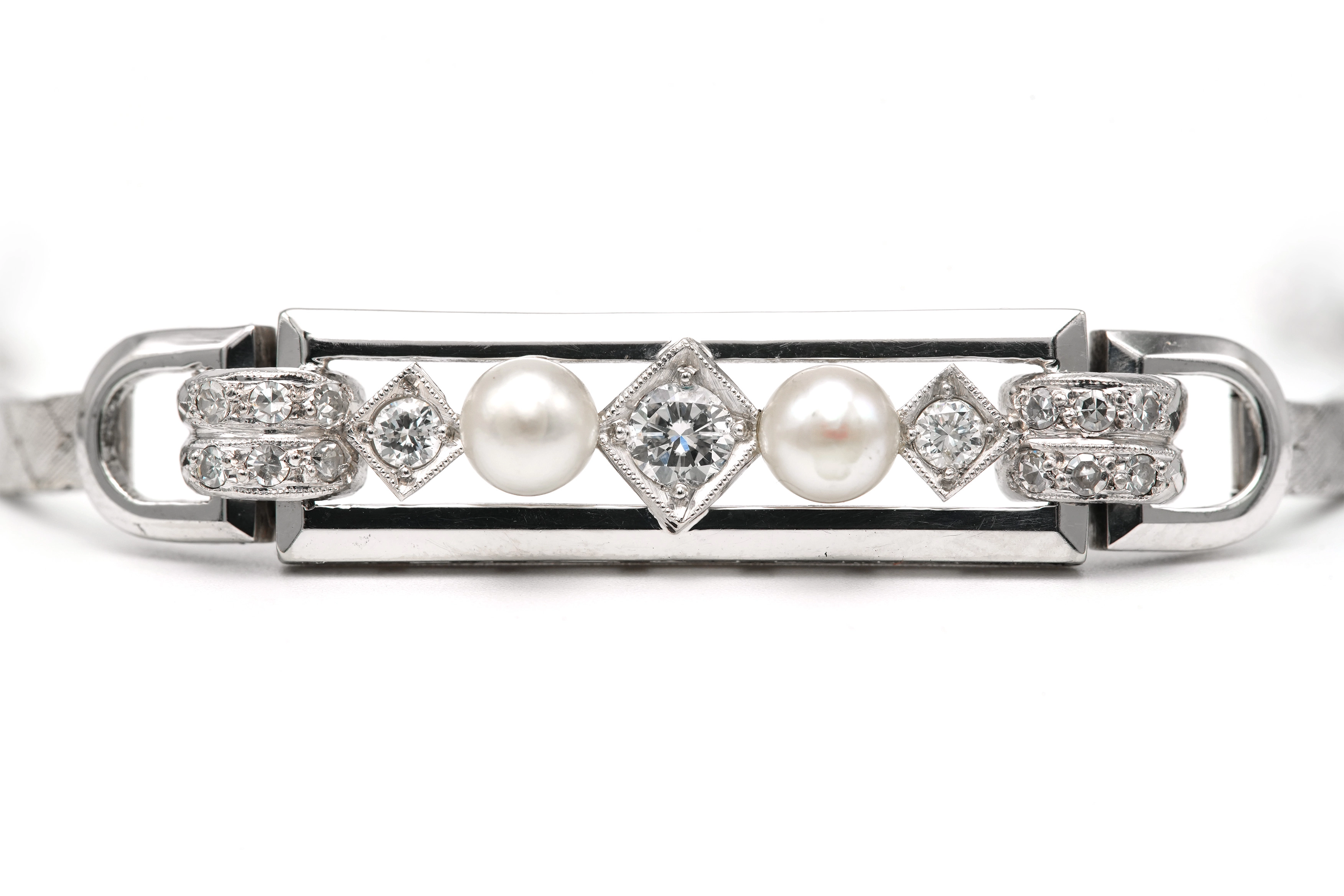 Bracelet Art Déco en or blanc 18 carats, perles et diamants "taille" brillant (+-0.538ct) - - 1