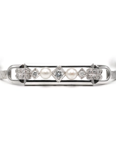 Bracelet Art Déco en or blanc 18 carats, perles et diamants "taille" brillant (+-0.538ct) - - 1