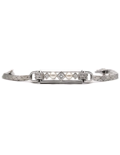 Bracelet Art Déco en or blanc 18 carats, perles et diamants "taille" brillant (+-0.538ct) - - 2