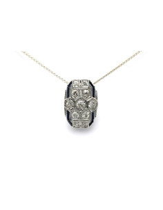 Pendentif Art Déco en or blanc 18 carats serti de saphirs et de diamants "taille" brillant (+-0.456ct) - 1