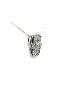 Pendentif Art Déco en or blanc 18 carats serti de saphirs et de diamants "taille" brillant (+-0.456ct) - 3