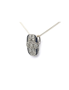 Pendentif Art Déco en or blanc 18 carats serti de saphirs et de diamants "taille" brillant (+-0.456ct) - 2