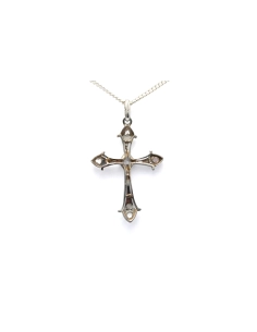 Pendentif Art Déco en or blanc 18 carats serti de diamants "taille" rose - 4