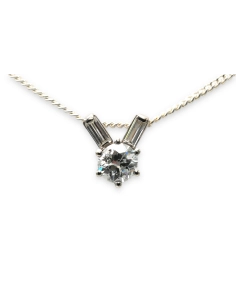 Pendentif Années 70 en or blanc 18 carats serti de diamants "taille" baguette et d'un diamant old cut - 1