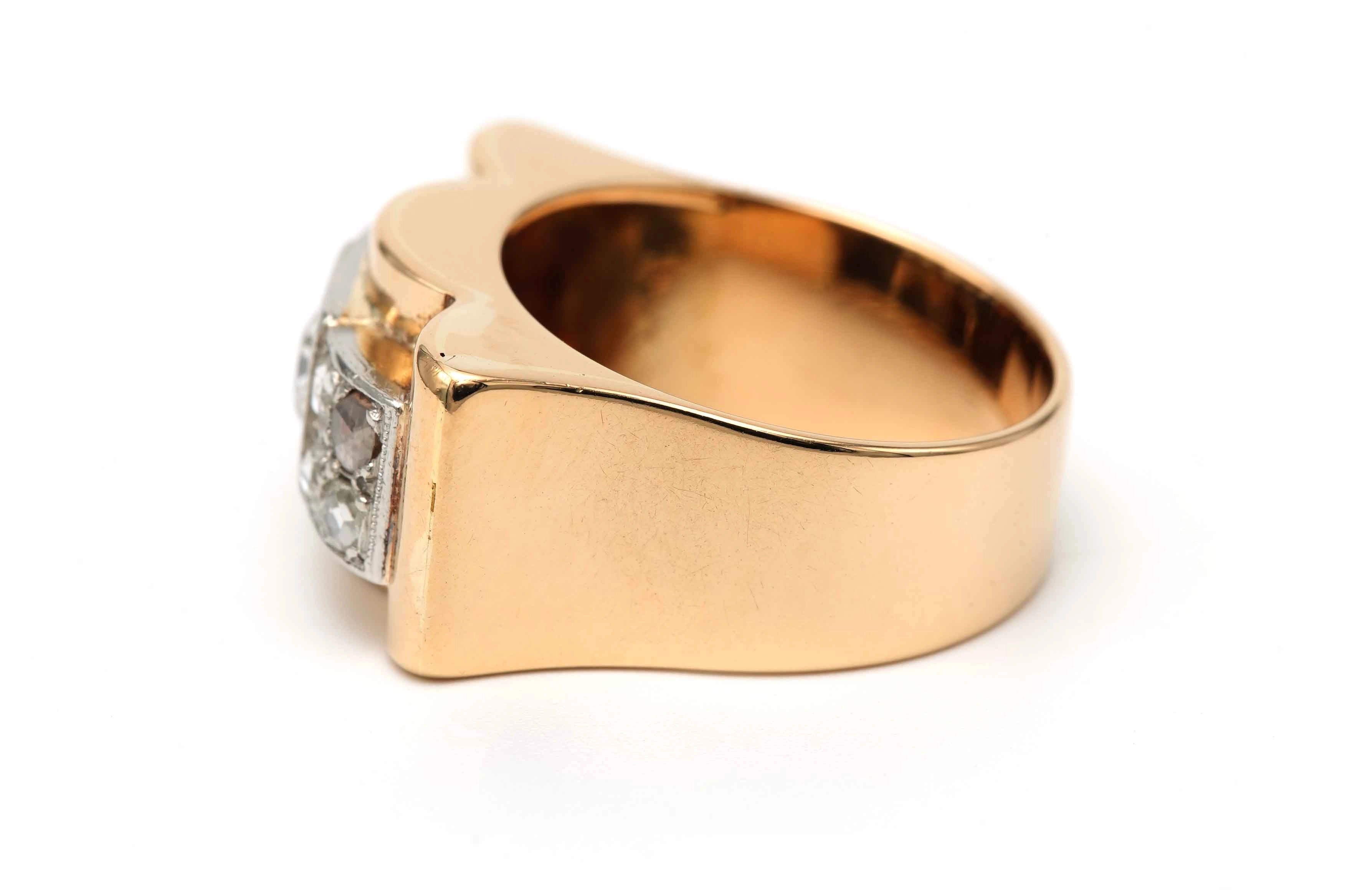 Bague Art Déco en or jaune et blanc 18 carats sertie de diamants "taille" rose et d'un diamant old cut - 3