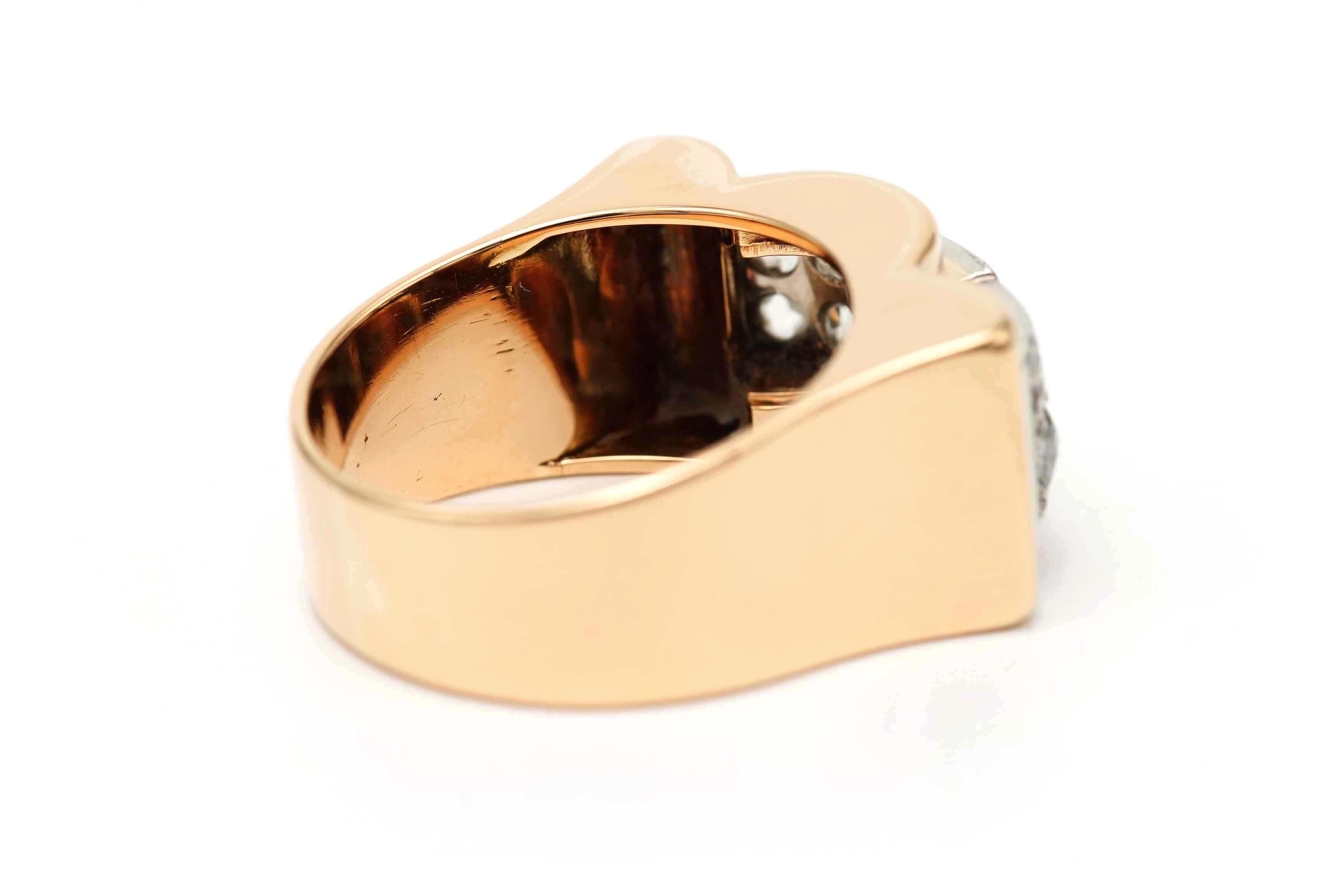 Bague Art Déco en or jaune et blanc 18 carats sertie de diamants "taille" rose et d'un diamant old cut - 5