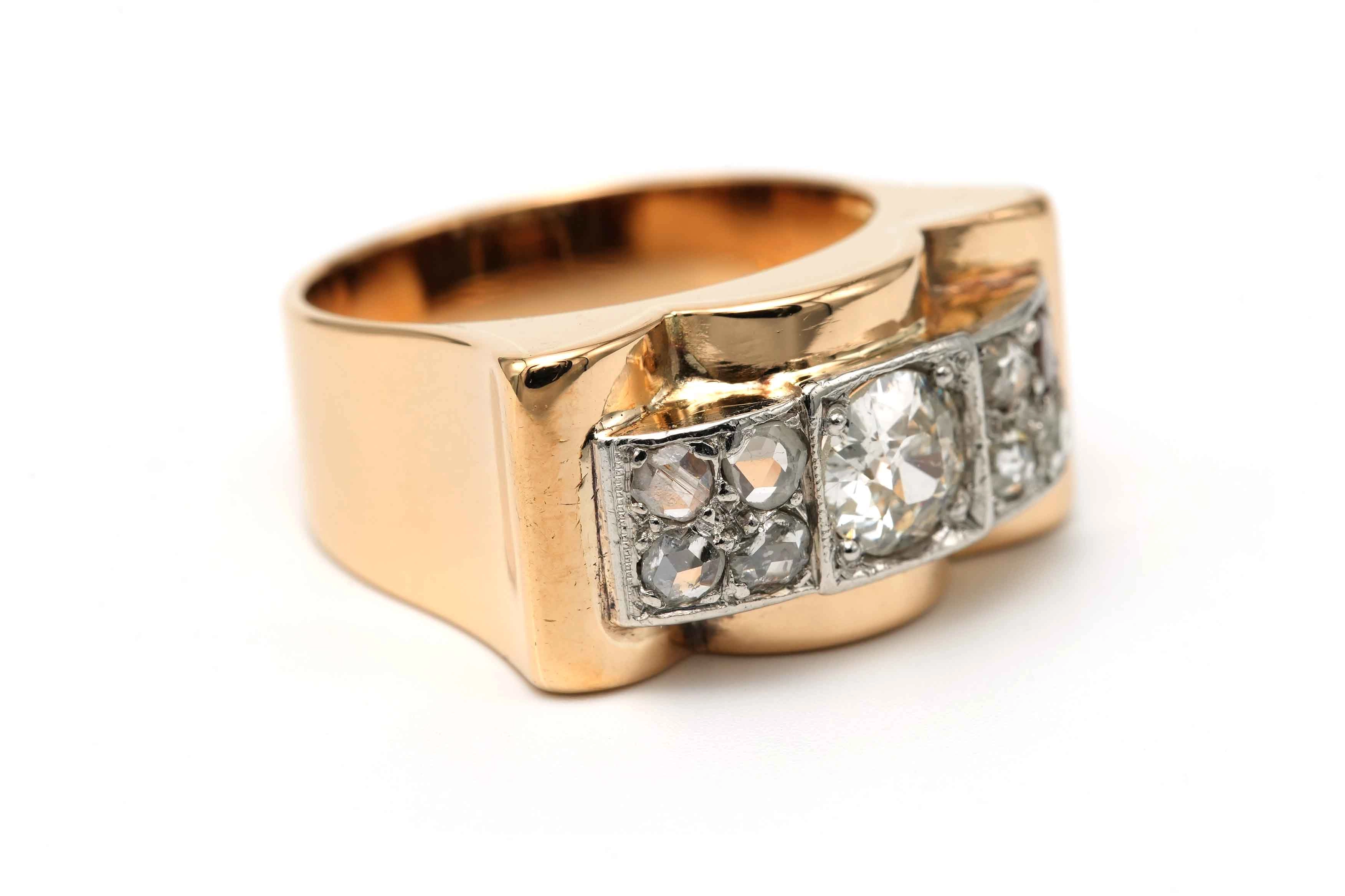 Bague Art Déco en or jaune et blanc 18 carats sertie de diamants "taille" rose et d'un diamant old cut - 6
