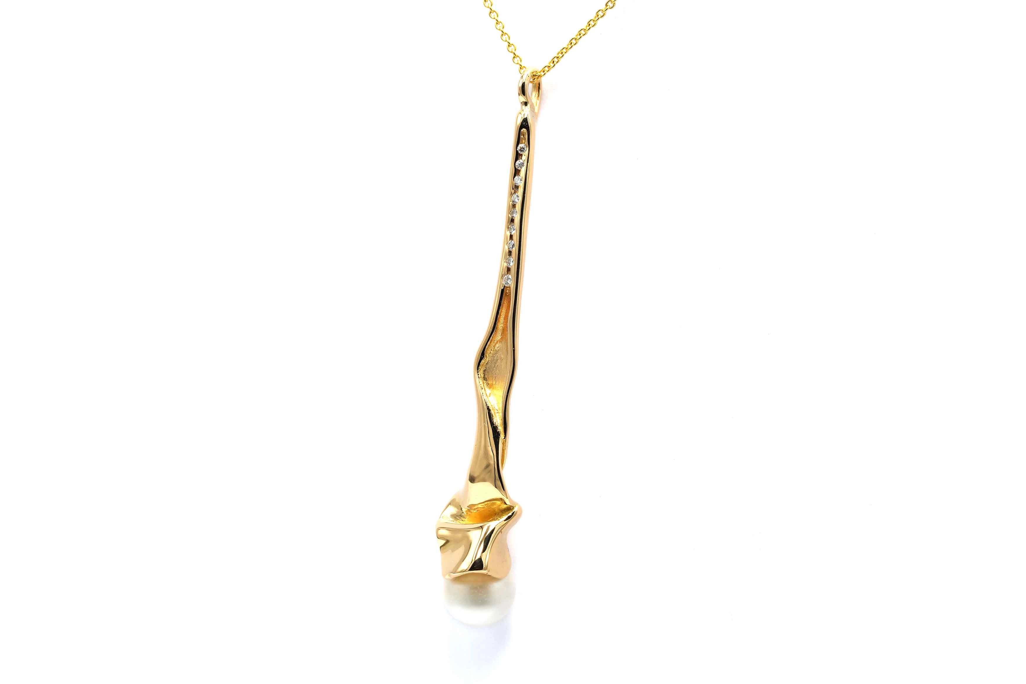 Pendentif Années 70 en or jaune 18 carats serti d'une perle et de diamants "taille" brillant (+-0,14ct) - 2