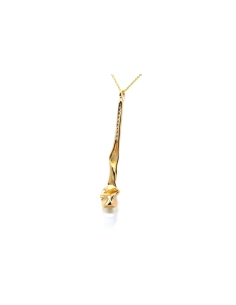 Pendentif Années 70 en or jaune 18 carats serti d'une perle et de diamants "taille" brillant (+-0,14ct) - 2