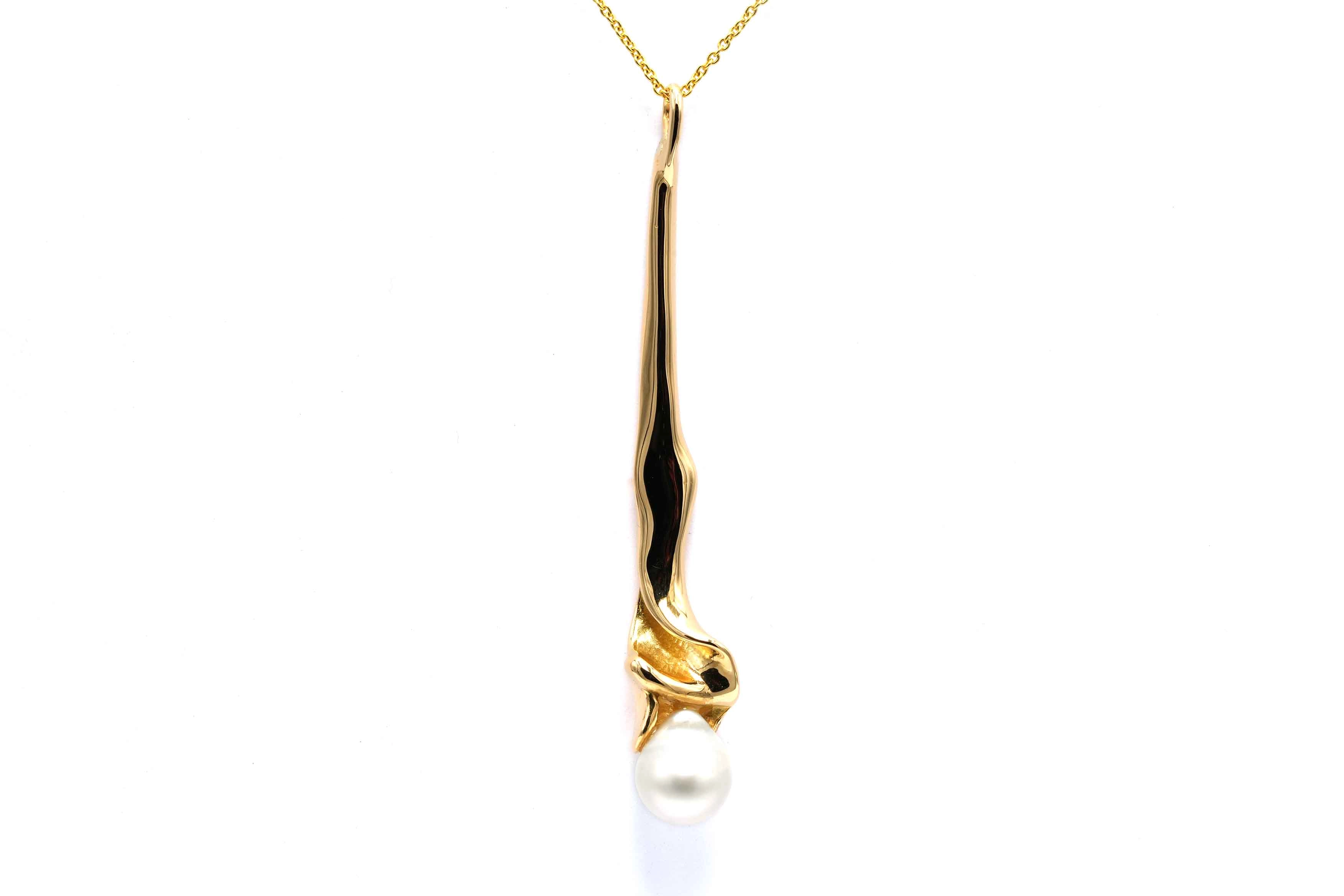 Pendentif Années 70 en or jaune 18 carats serti d'une perle et de diamants "taille" brillant (+-0,14ct) - 4