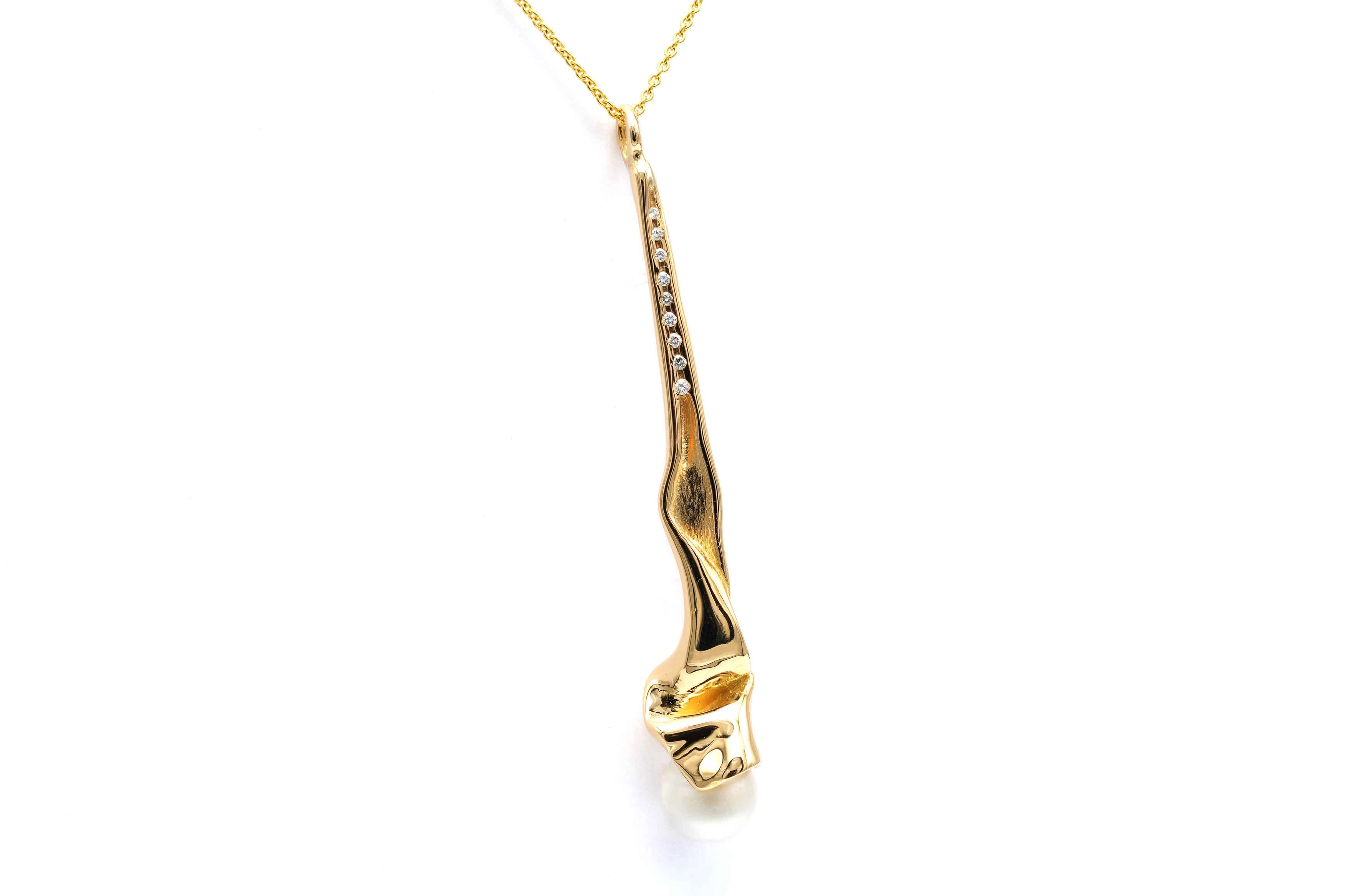Pendentif Années 70 en or jaune 18 carats serti d'une perle et de diamants "taille" brillant (+-0,14ct) - 3