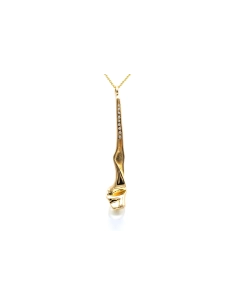 Pendentif Années 70 en or jaune 18 carats serti d'une perle et de diamants "taille" brillant (+-0,14ct) - 1