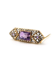 Broche Napoléon III en or jaune 18 carats et argent sertie d'améthystes - 2