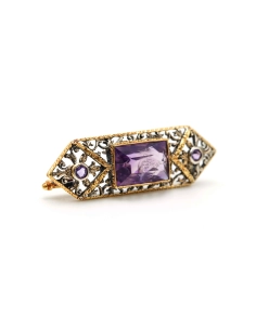 Broche Napoléon III en or jaune 18 carats et argent sertie d'améthystes - 6