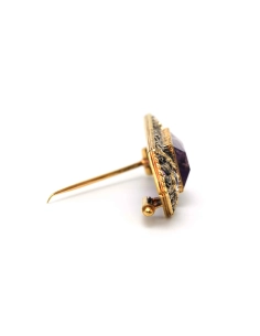 Broche Napoléon III en or jaune 18 carats et argent sertie d'améthystes - 5