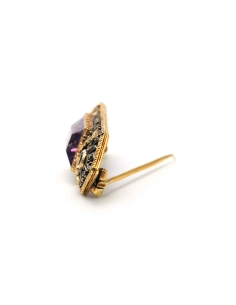 Broche Napoléon III en or jaune 18 carats et argent sertie d'améthystes - 3