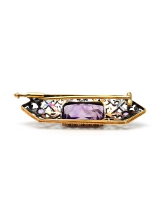 Broche Napoléon III en or jaune 18 carats et argent sertie d'améthystes - 7