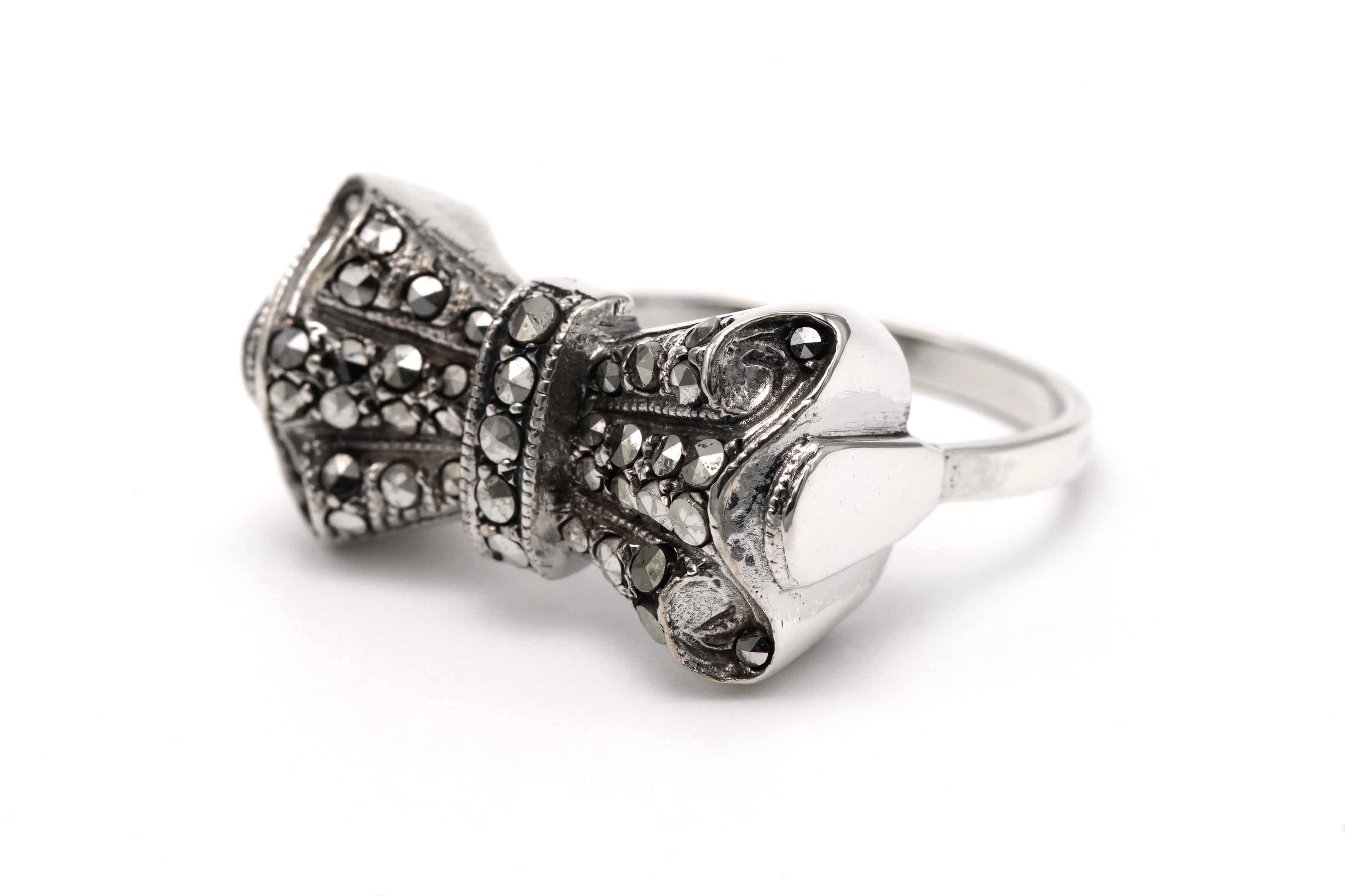 Bague Art Déco en argent 835 sertie de marcassites - - 2