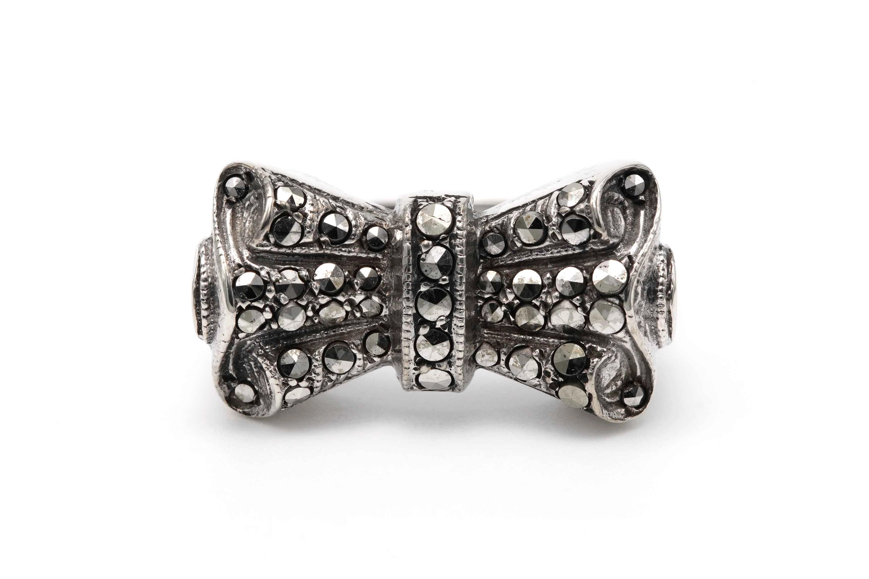 Bague Art Déco en argent 835 sertie de marcassites - - 1