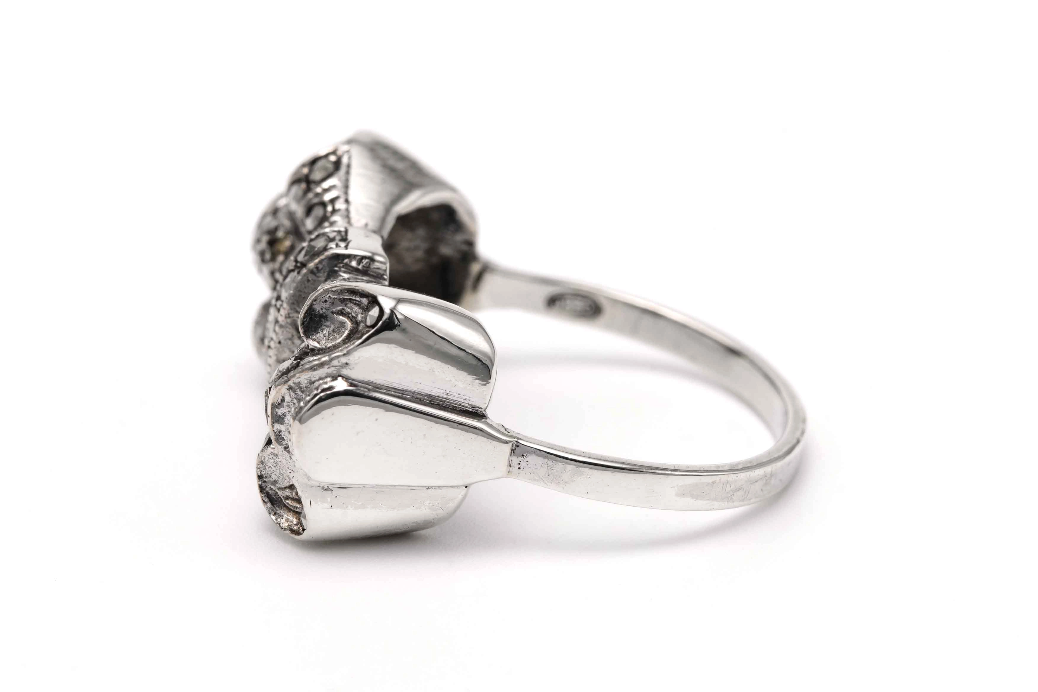 Bague Art Déco en argent 835 sertie de marcassites - - 3