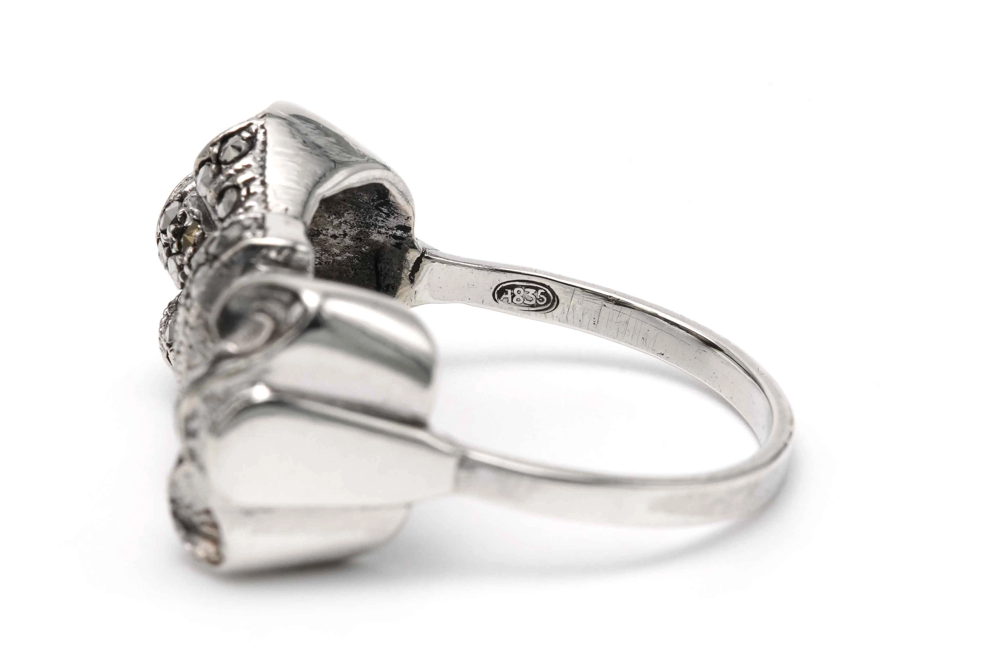 Bague Art Déco en argent 835 sertie de marcassites - - 7