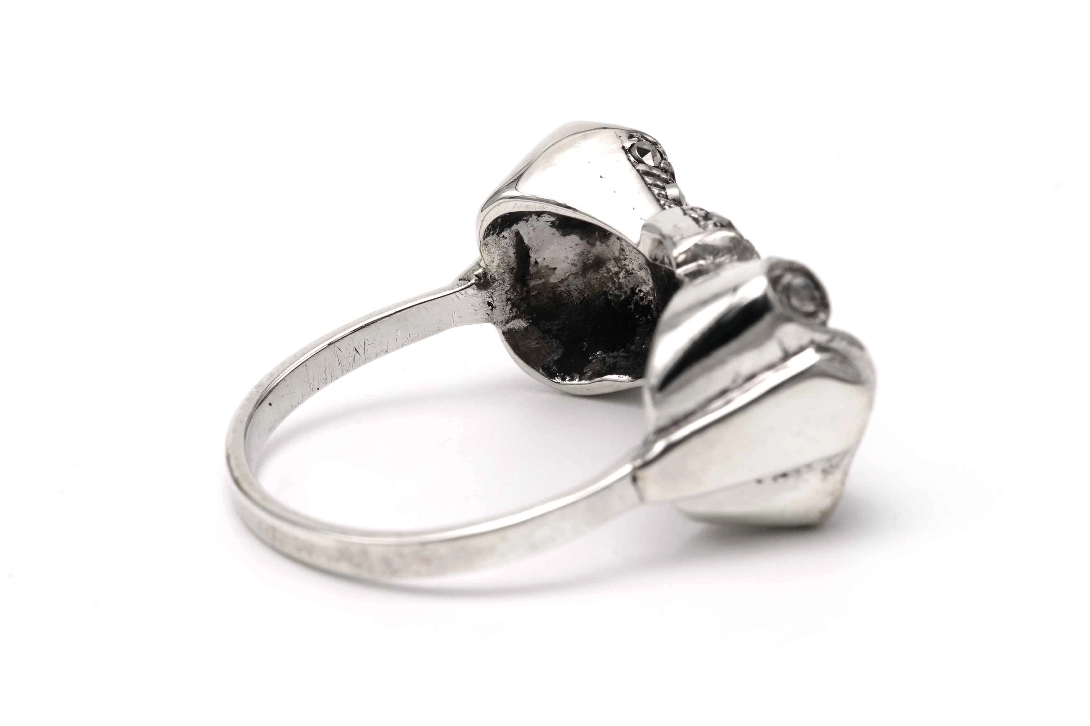 Bague Art Déco en argent 835 sertie de marcassites - - 5